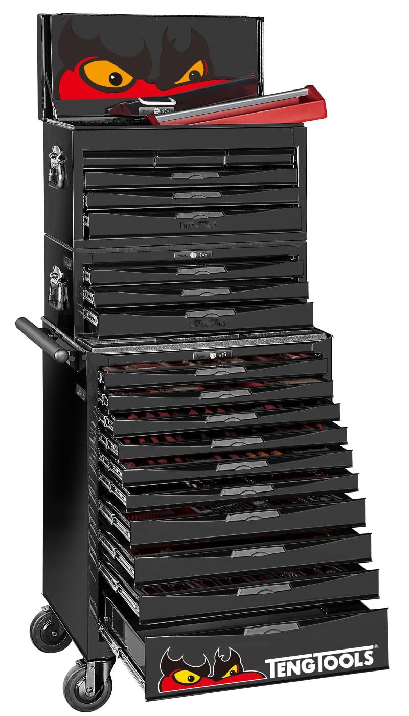 Teng Tools Verktygsvagn TCMM1001BK Mega med 20 lådor och 1001 verktyg, svart