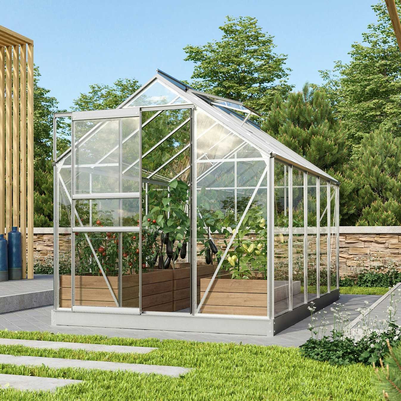 Vitavia Venus 6200 Växthus - 6,2 m2 Alu 3mm Delat Glas med sockel - Finns i flera färger