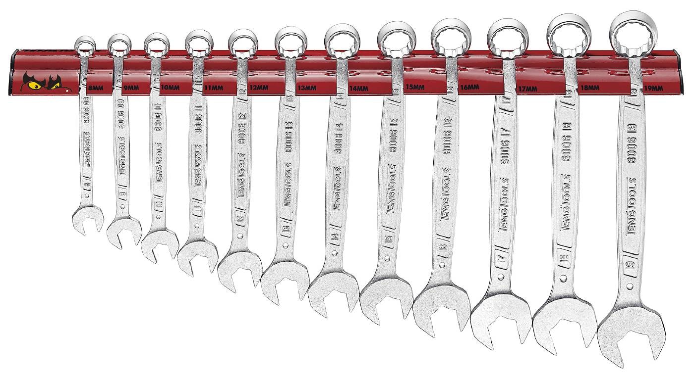Teng Tools Ringgaffelnøglesæt med vægstativ WR8012