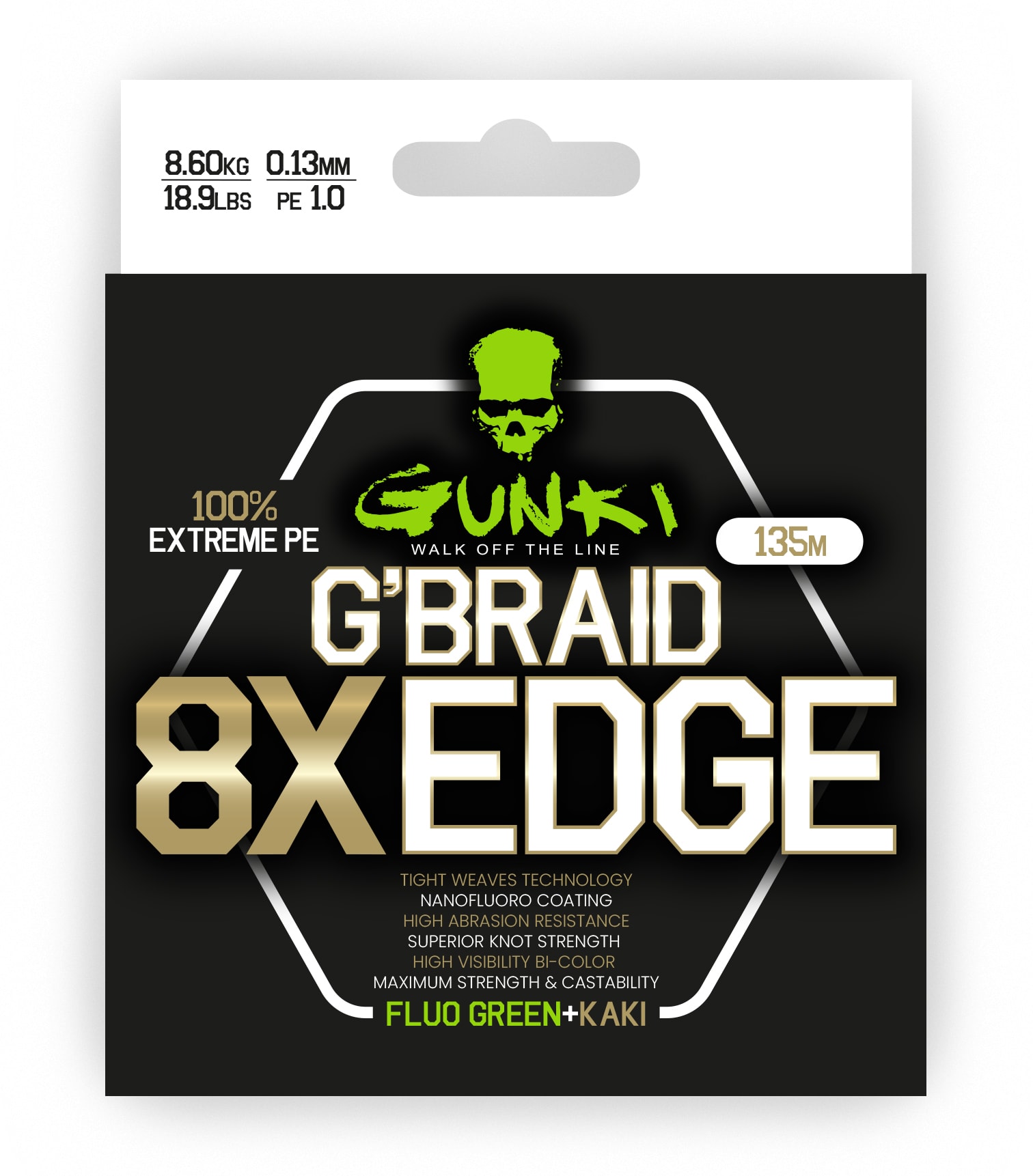 Gunki G'Braid 8X Edge 135m Fluo Green / Kaki Flätlina