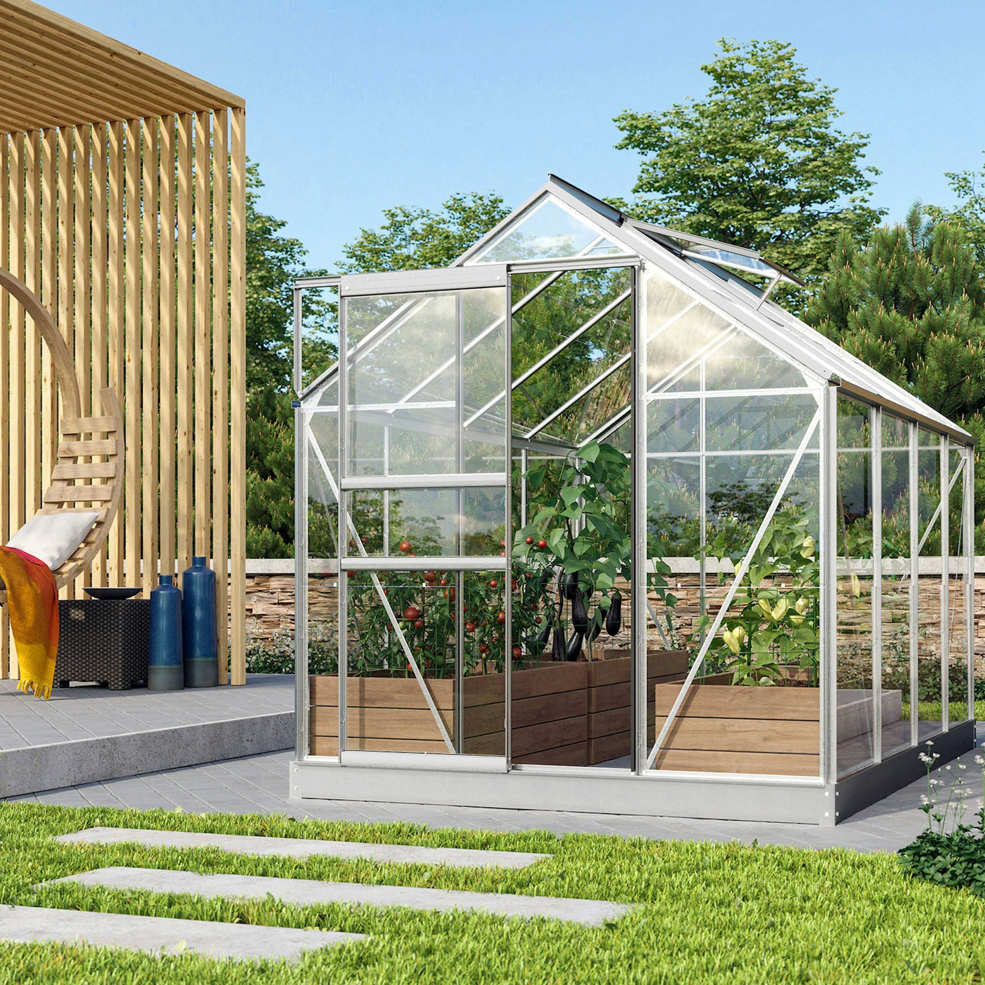 Vitavia Venus 5000 Växthus - 5 m2 Alu 3mm Delat Glas med sockel - Finns i flera färger
