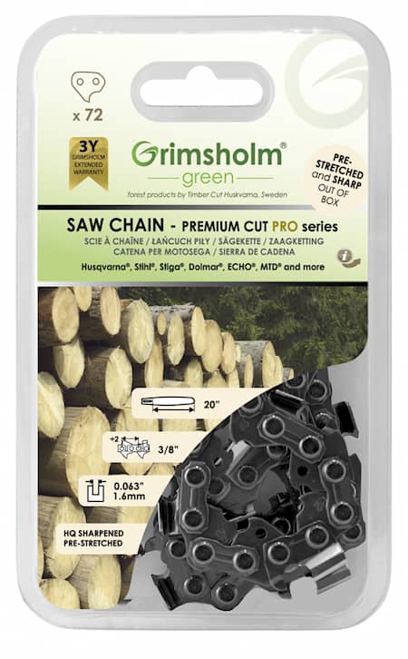 Grimsholm 20" 72dl 3/8" 1,6 mm Premium Cut Pro motorsagkjede