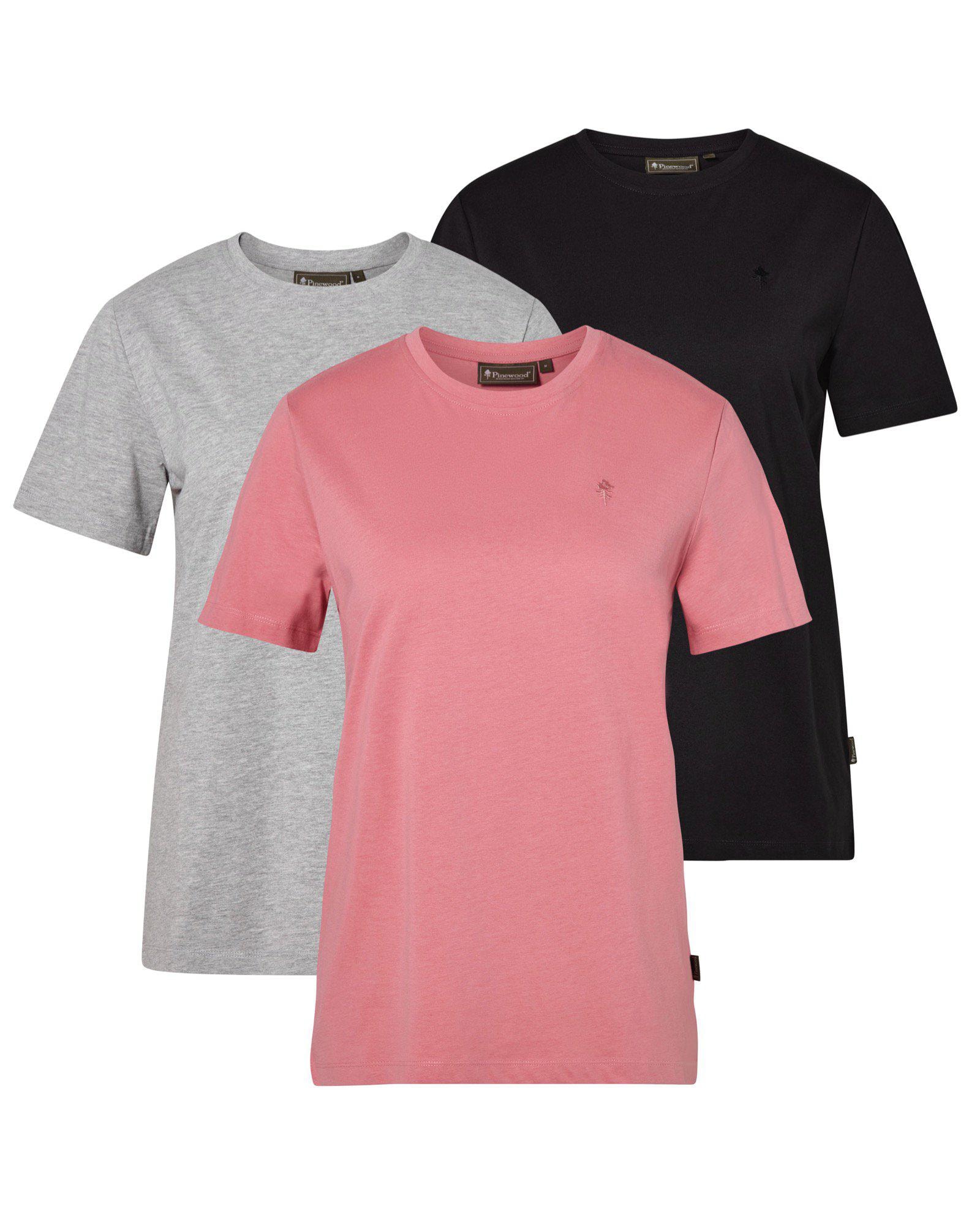 Pinewood 3-Pack T-shirt Dam Grey Melange/Dark Pink/Black