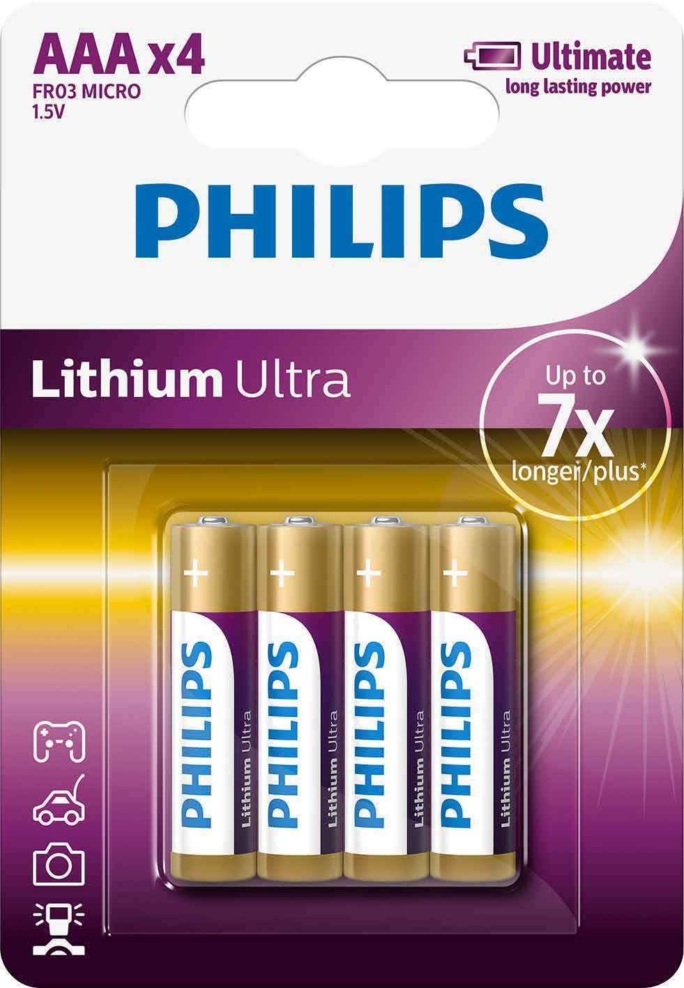 Philips LithiumUltra -paristo LR03 AAA, 4 kpl:n pakkaus
