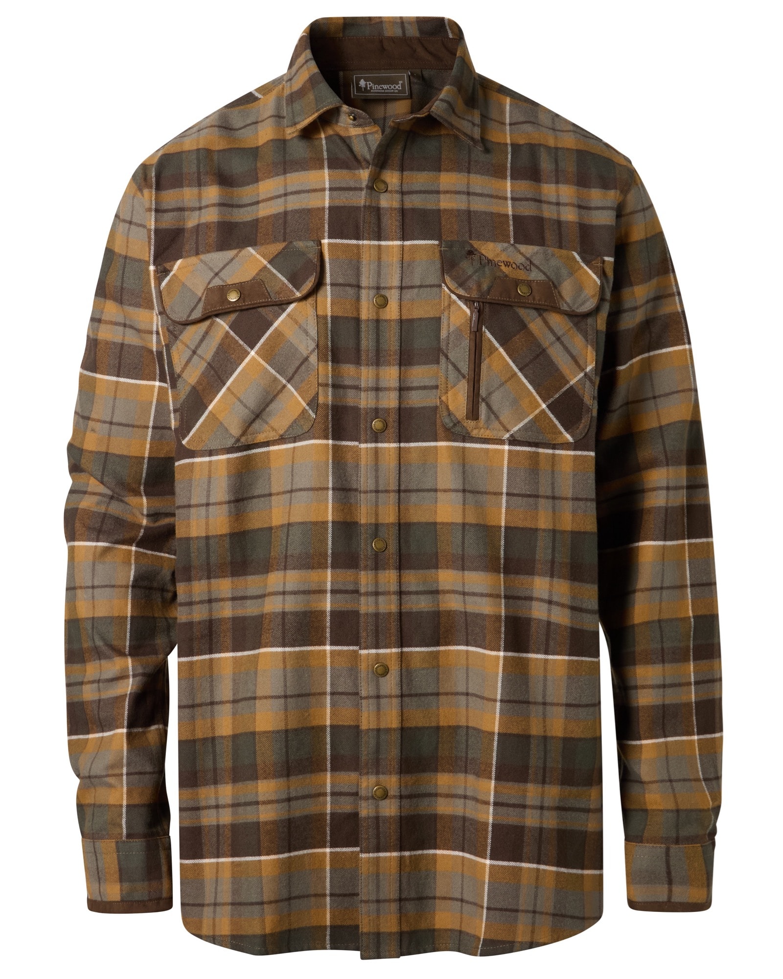 Pinewood Prestwick Exclusive Skjorta Herr Dark Brown/Dark Sandstone