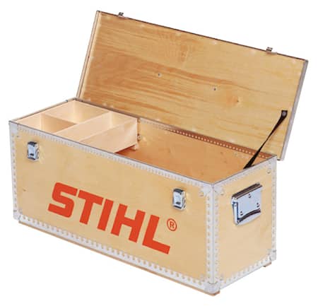 Motorsavskasse - Rummelig kuffert i træ, med indvendige rum til værktøj