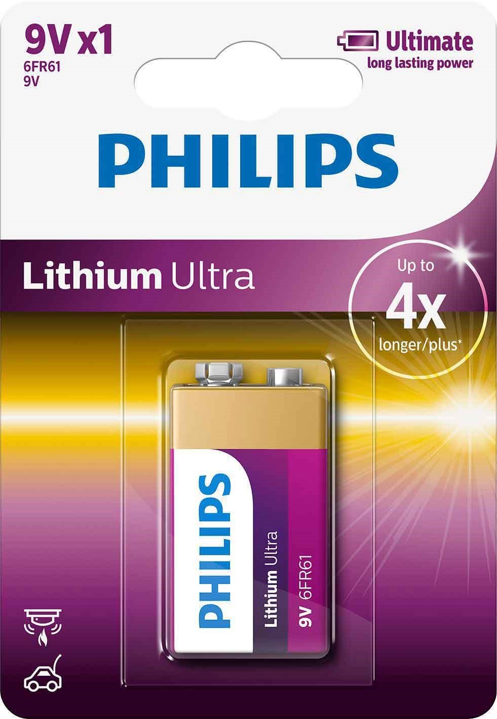 Philips LithiumUltra -paristo 6LR61 9 V, 1 kpl