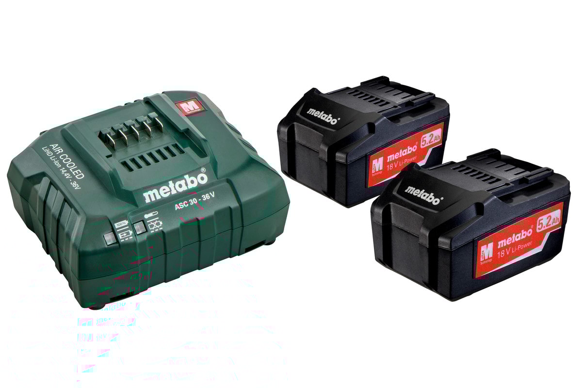 Metabo Akku & laturi 18 V 2×5,2 Ah + ASC 30–36 V