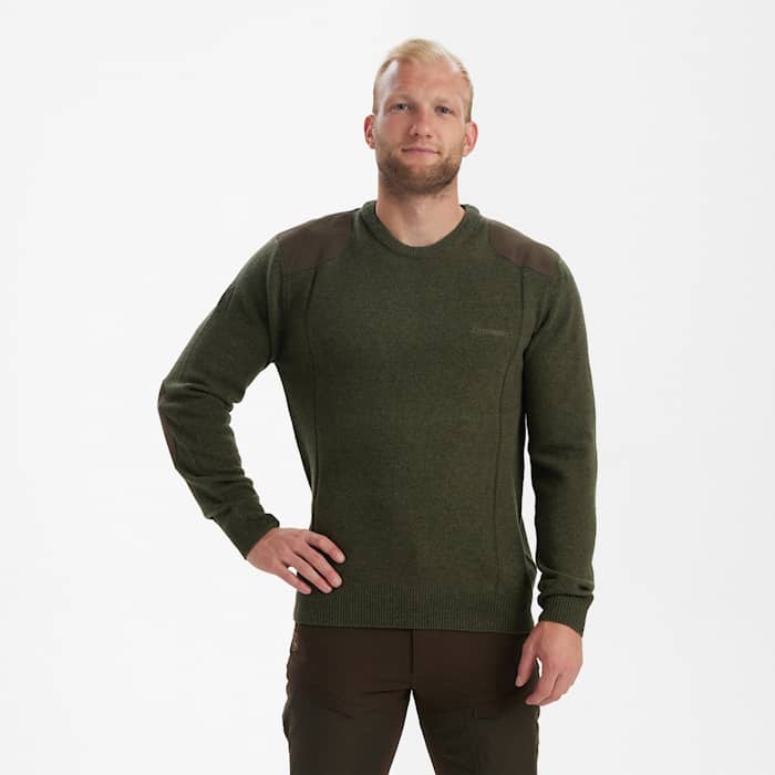 Deerhunter Sheffield strikket genser med rund hals for menn, grønn melange