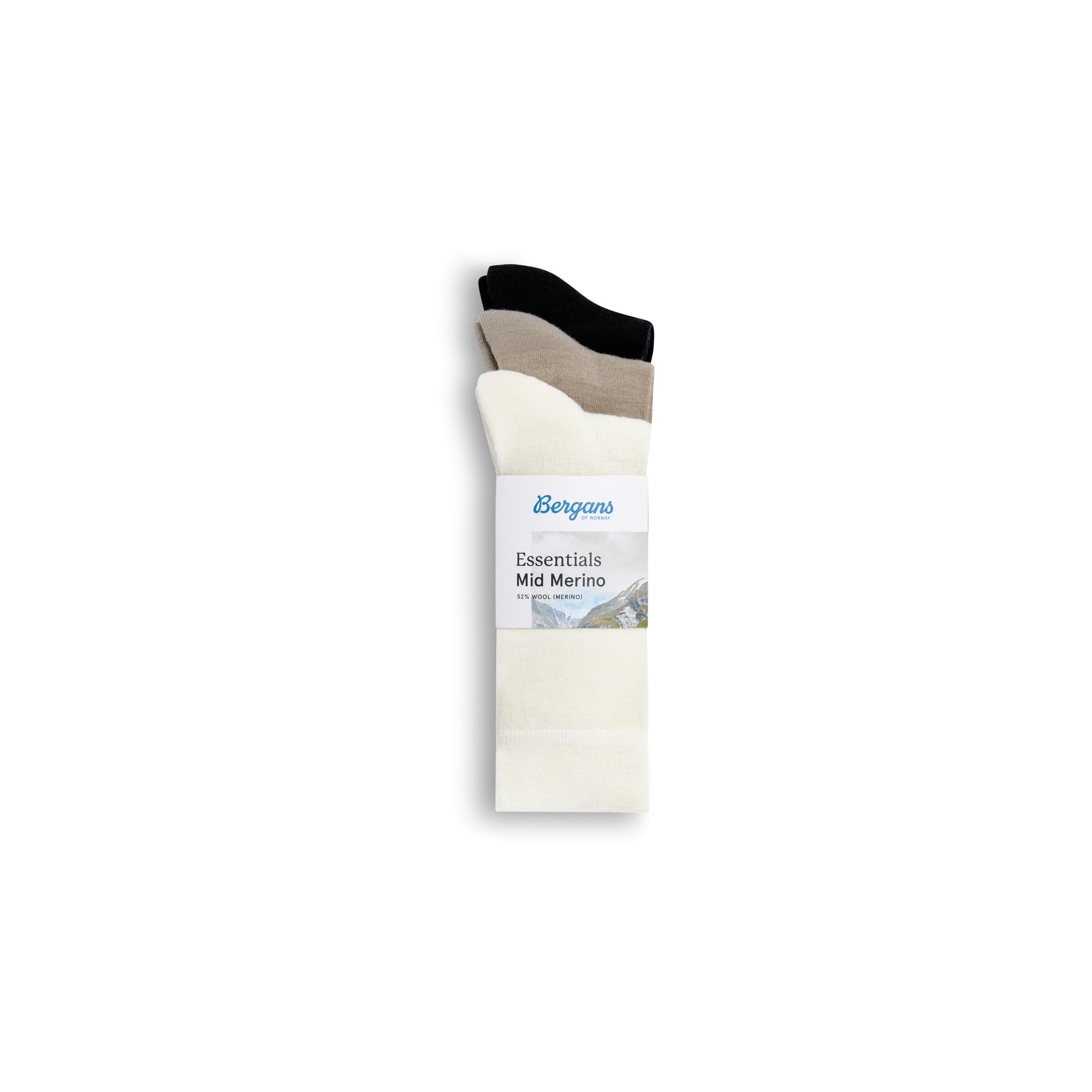 Bergans Essentials Mid Merino Ullstrumpor 3-pack Creme/Beige/Black
