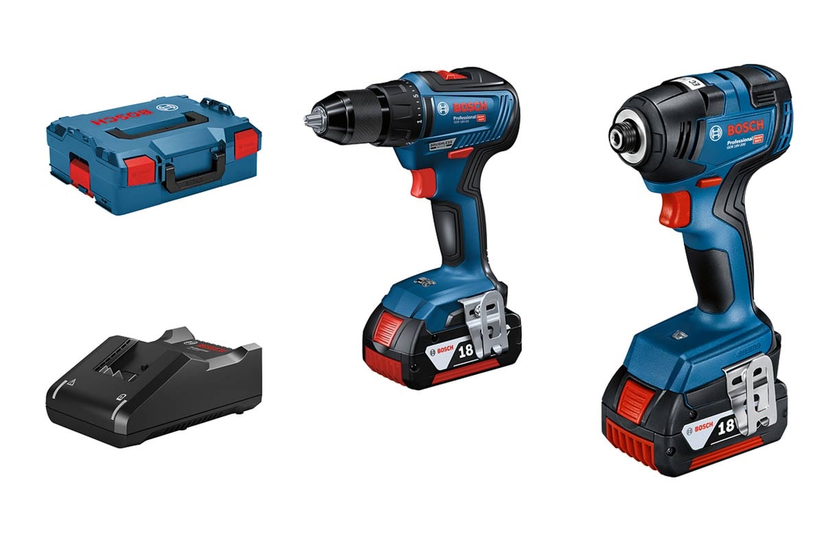 Bosch Verktygspaket 18V GDR 18V-200/GSR 18V-55 med 2st 4,0Ah batteri och laddare GAL 18V-40 i L-BOXX