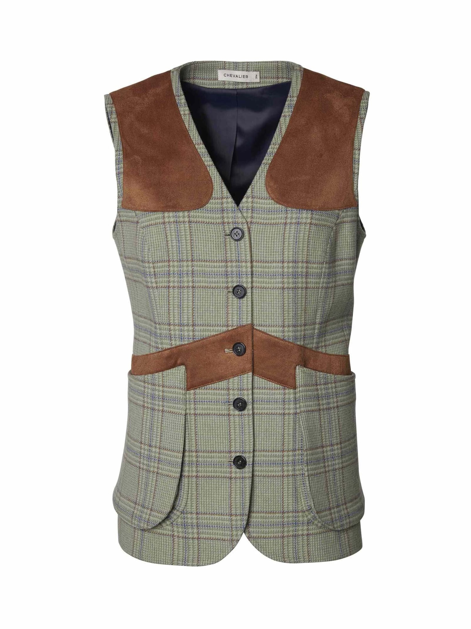 Chevalier Advie Shooting Tweed Vest Women Willow Green Checked 44W