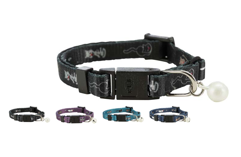 Juniorhalsband Katzenmotiv, Schnellverschluss, Glöckchen