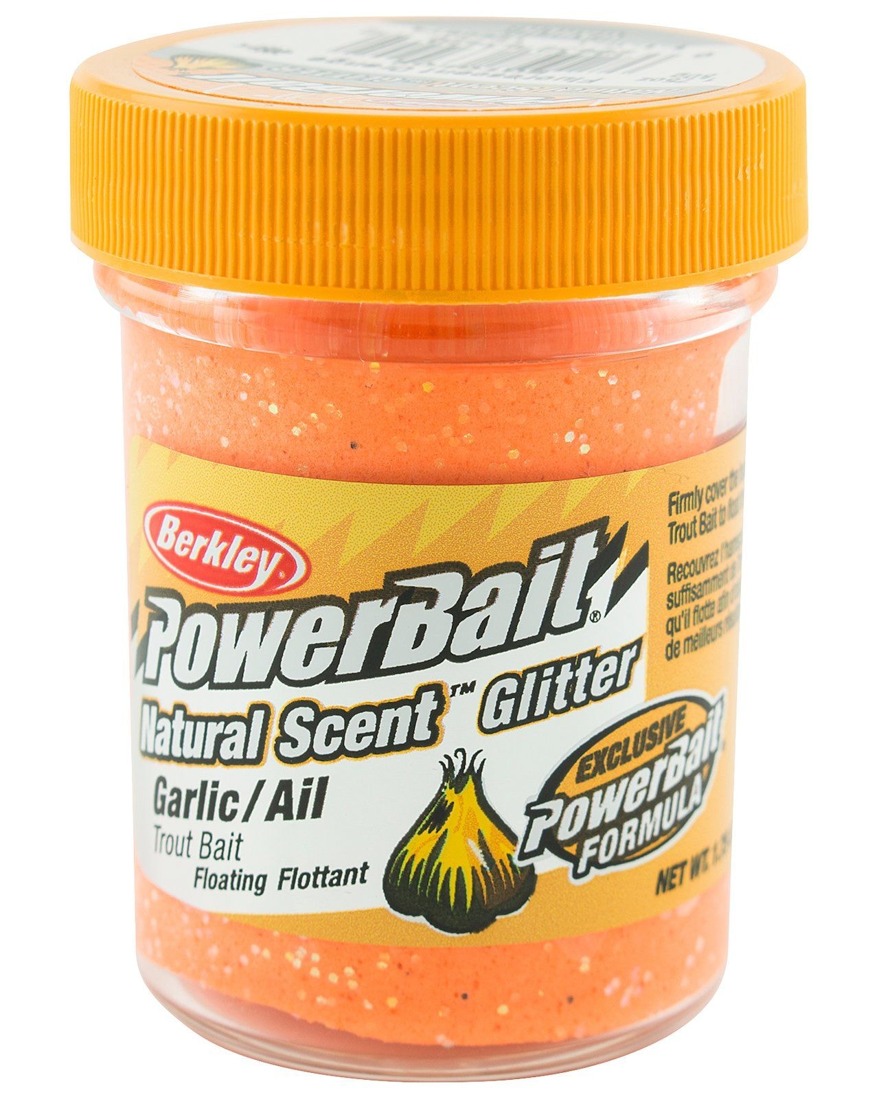 Powerbait Natural Scent Garlic Glitter, Fluo Orange