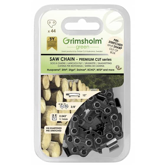 Grimsholm 12" 44vl 3/8" 1.1mm Premium Cut Moottorisahan Teräketju