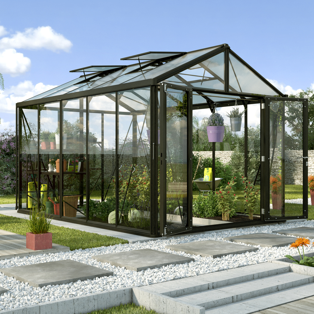 Vitavia Poseidon 10000 Växthus 3mm Härdat Glas / 10mm Polytag - 10 m2 Svart