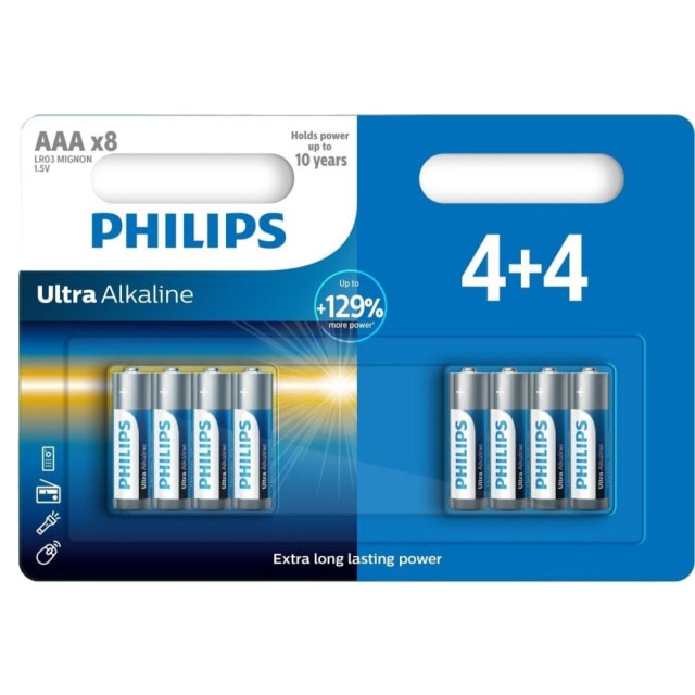 Philips Ultra Alkaline-batteri LR03 AAA, 8-pak
