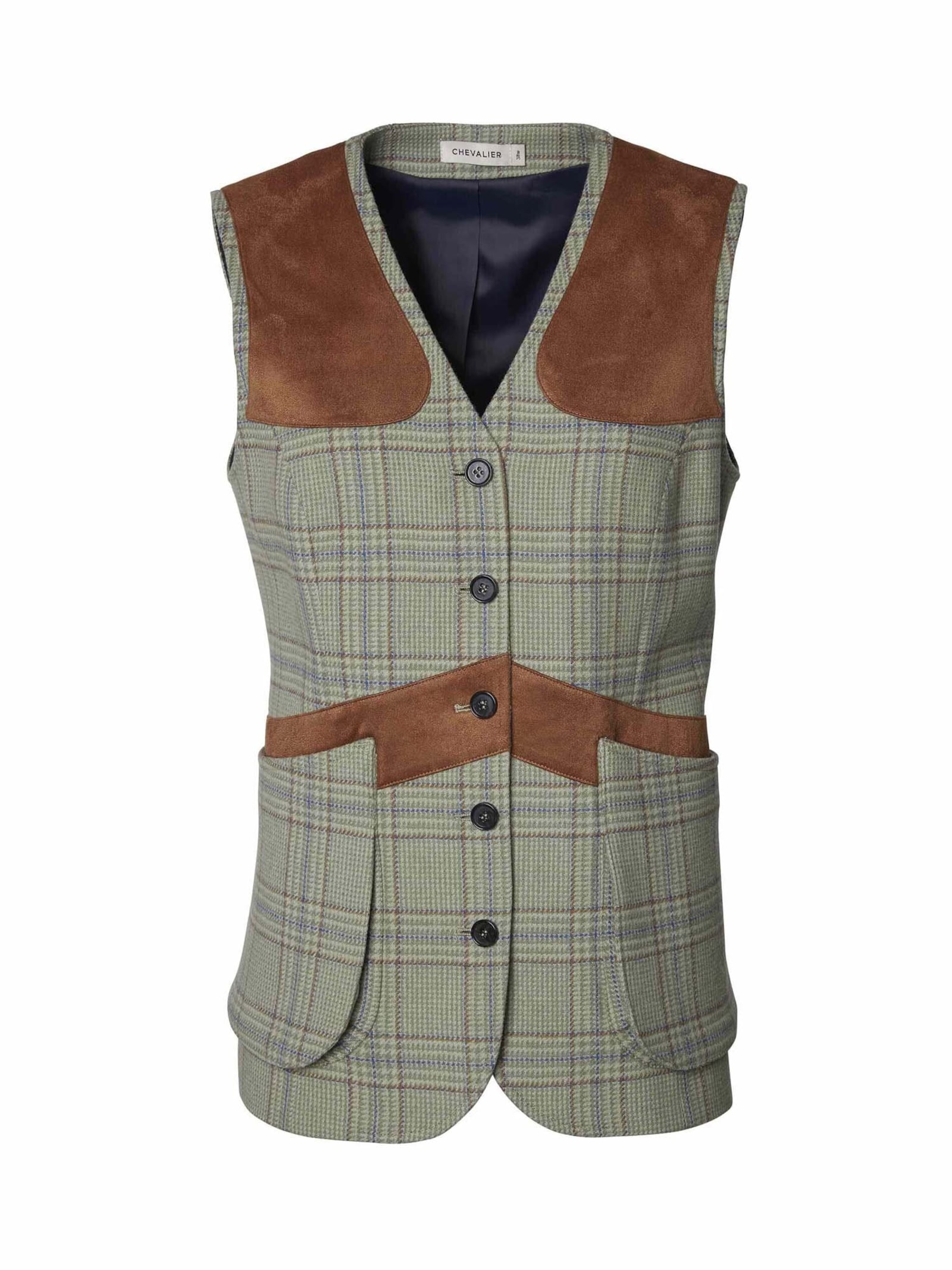 Chevalier Advie Shooting Tweed Vest Women Willow Green Checked 38W -