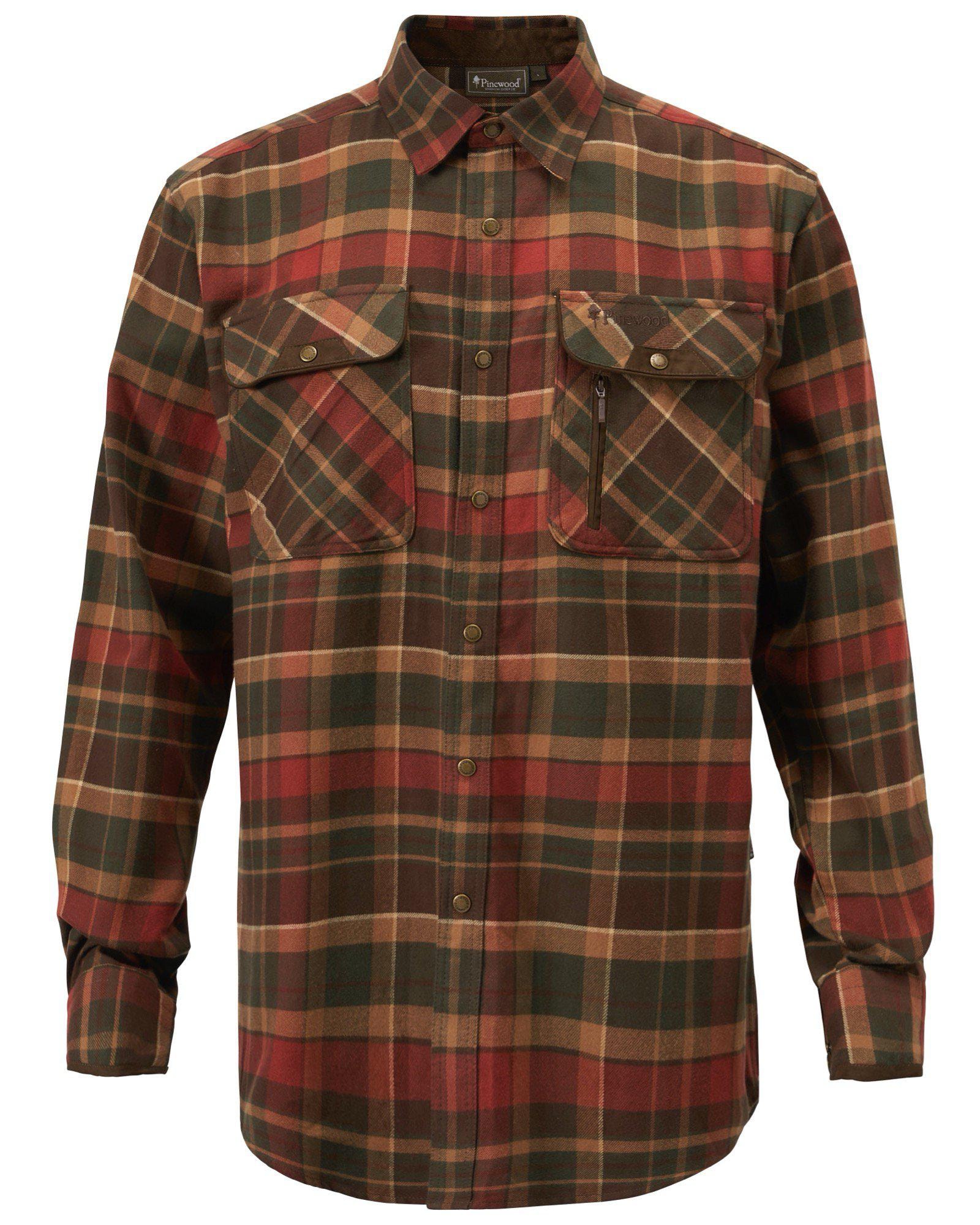Pinewood Prestwick Exclusive Skjorta Herr Dark Green/Terracotta 5XL