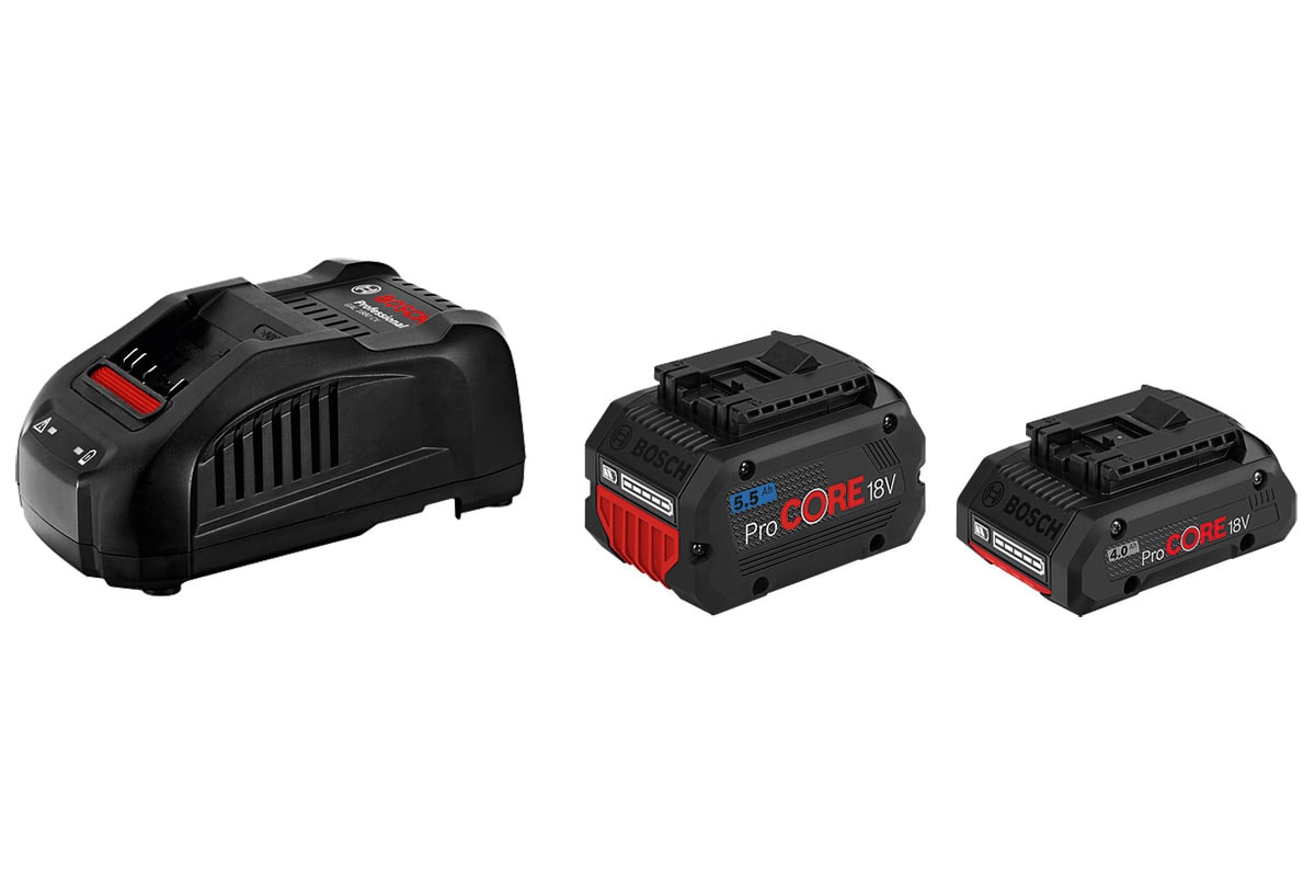 Bosch Startsett 1 x ProCORE18V 4.0Ah + 1 x ProCORE18V 5.5Ah + GAL 1880 CV Professional i pappeske med 1 stk. 4,0 Ah ProCORE18V li-ion-batteri