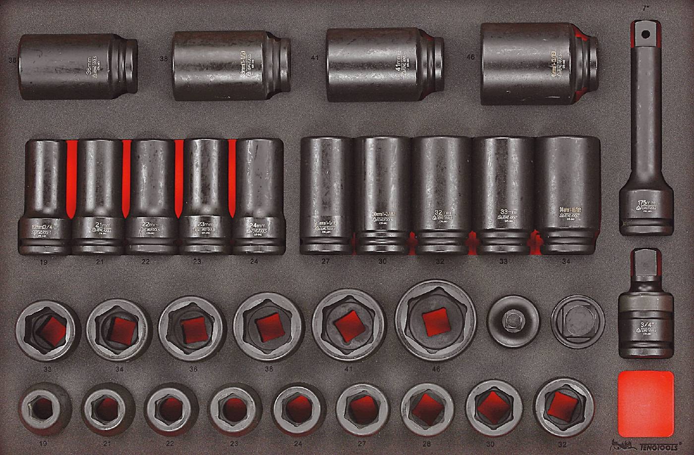 Teng Tools Krafthylssats TTEISK33 3/4 EVA 33 delar