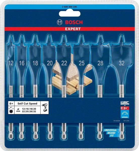 Bosch Flatfräsborrsats Expert Self Cut Speed, 12/16/18/20/22/25/28/32 mm, 8 delar