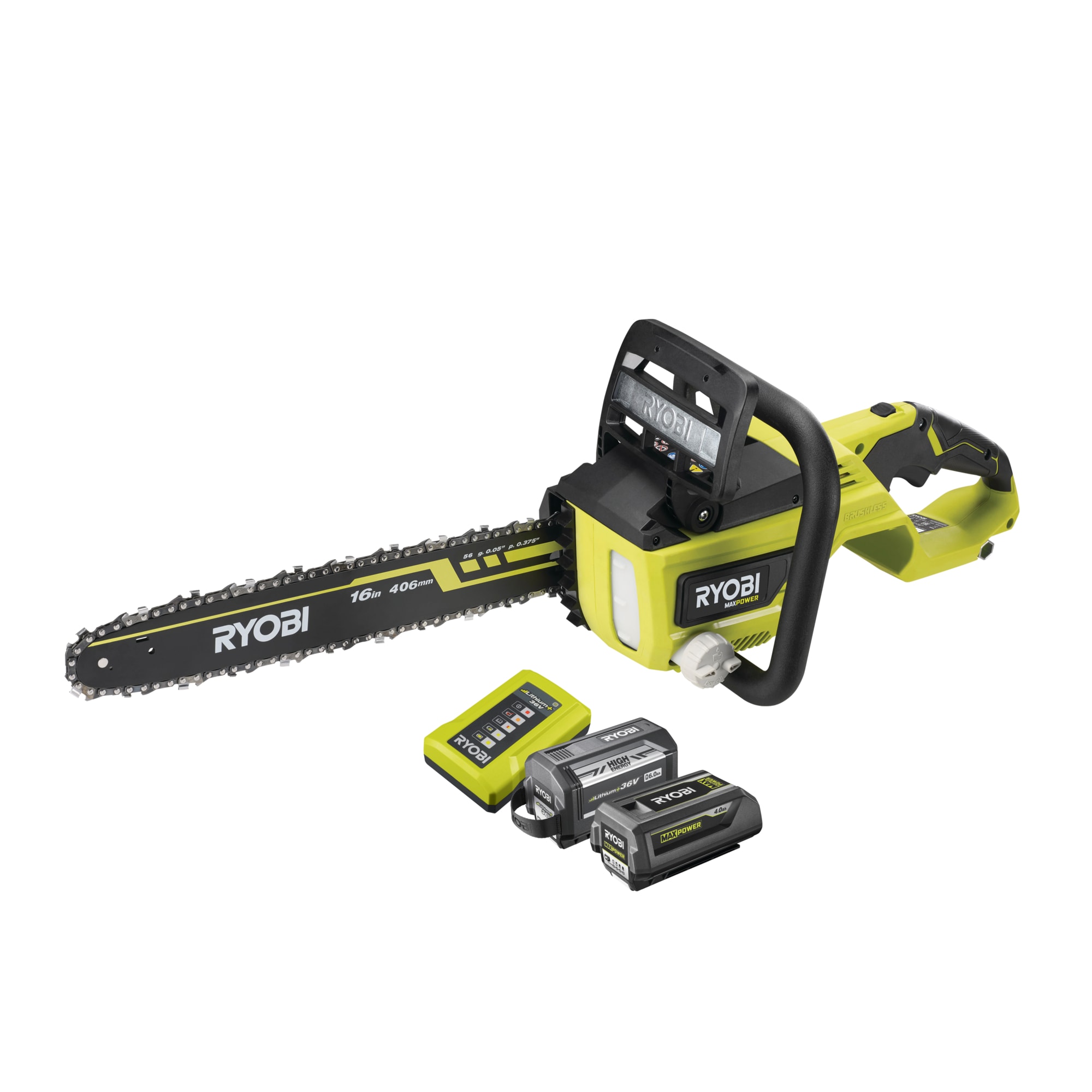 REA/Black Friday Ryobi RY36CSX40B-160P 36V Kedjesåg inkl två batterier - Med dubbla batterier!