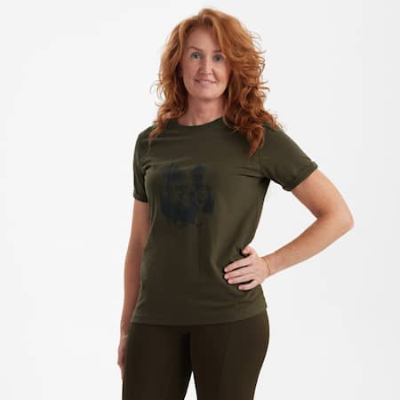 Deerhunter Dam T-shirt med sköld Bark Green Dam 40