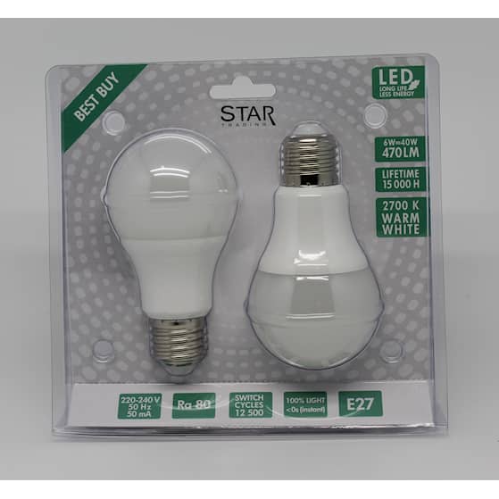 LED-Lampa 2-pack 6W E27