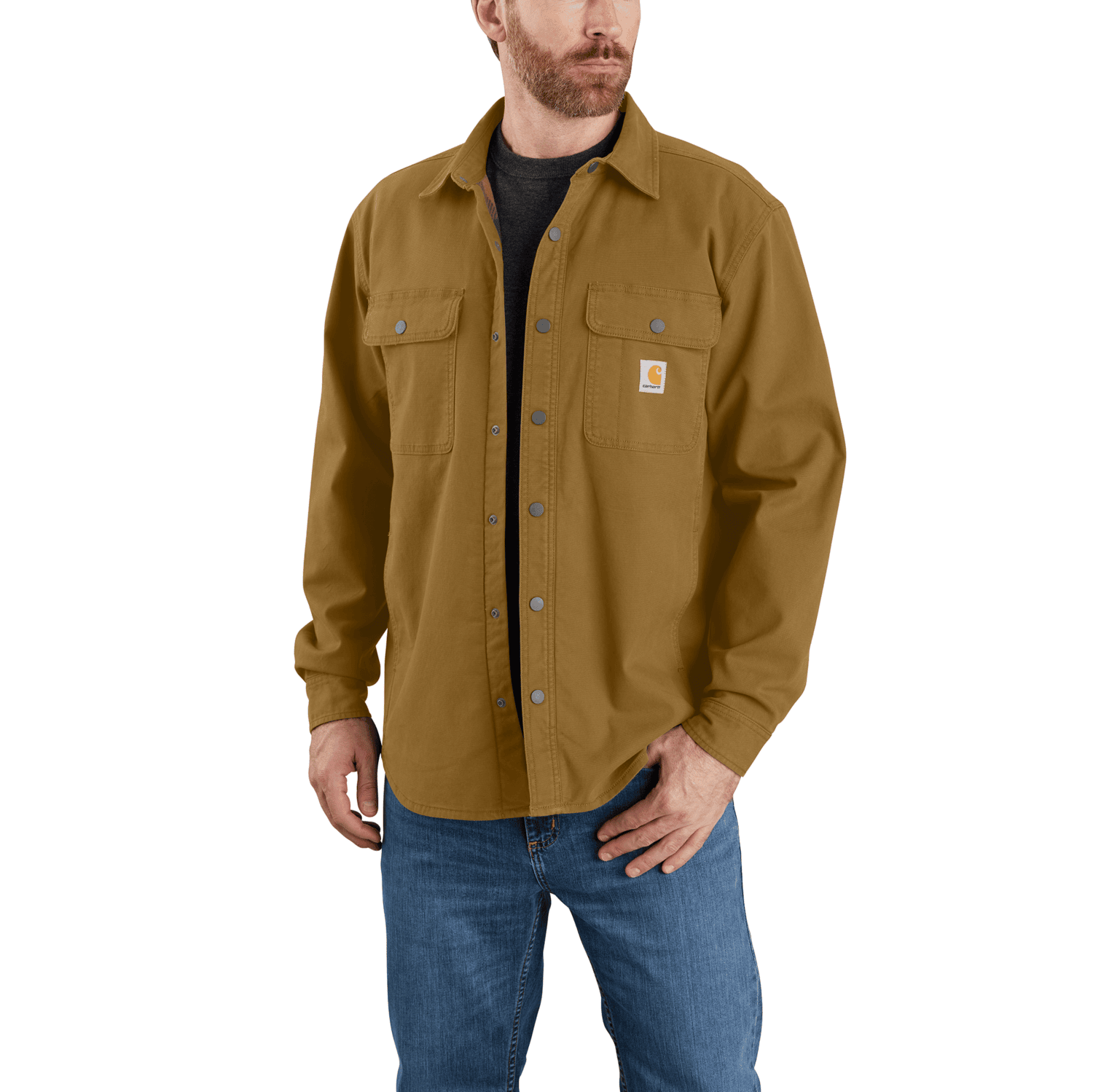 Carhartt Rugged Flex™ Relaxed Fit Canvas Fleece-Lined Shirt Jac Men Oak Brown
