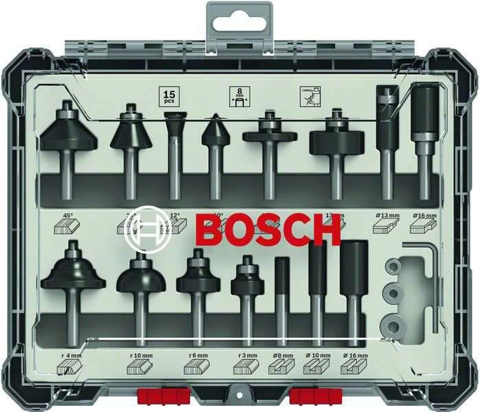 Bosch Frässtålset HM Mix 1/4'' 15 delar