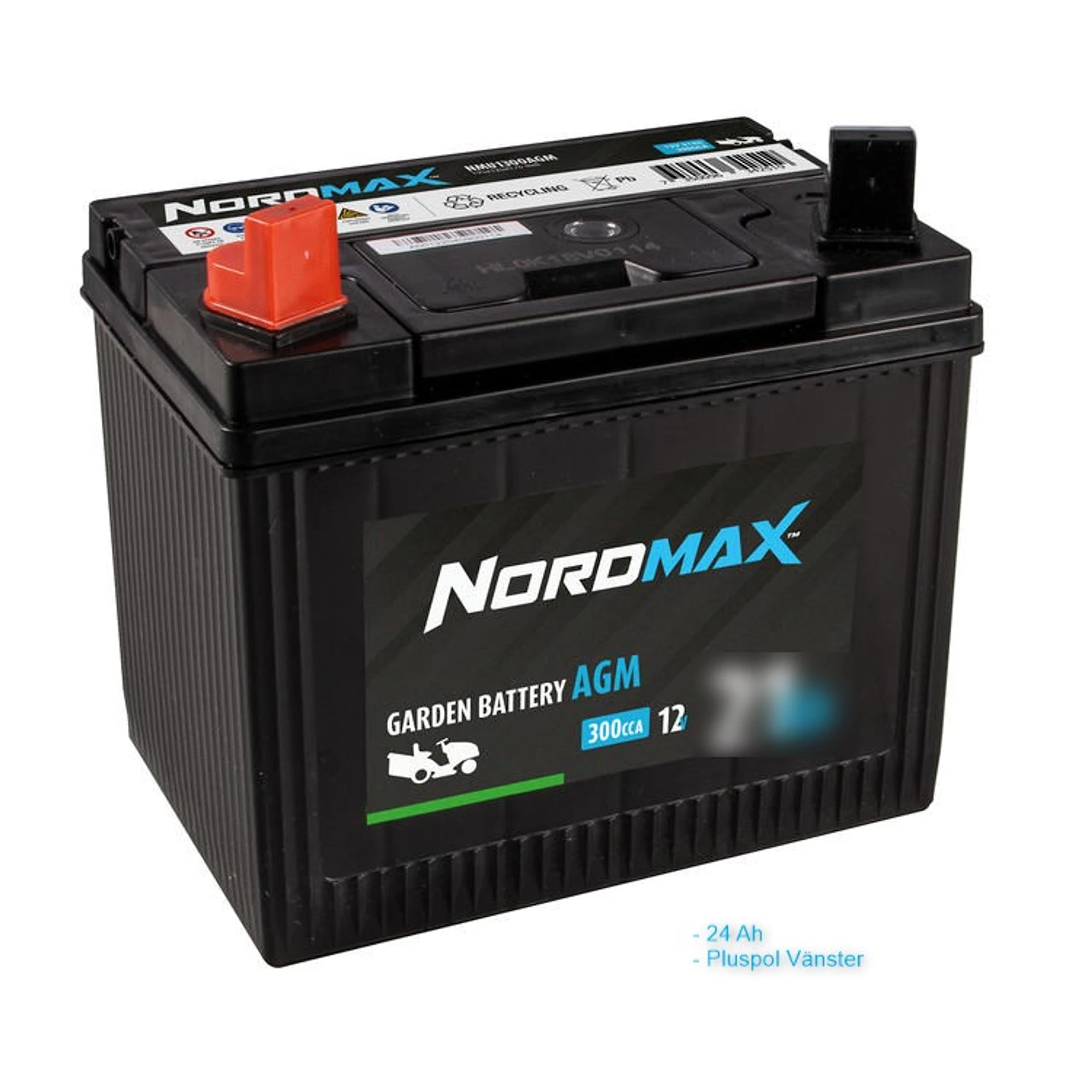 Nordmax 12V 21Ah AGM-batteri Vänster