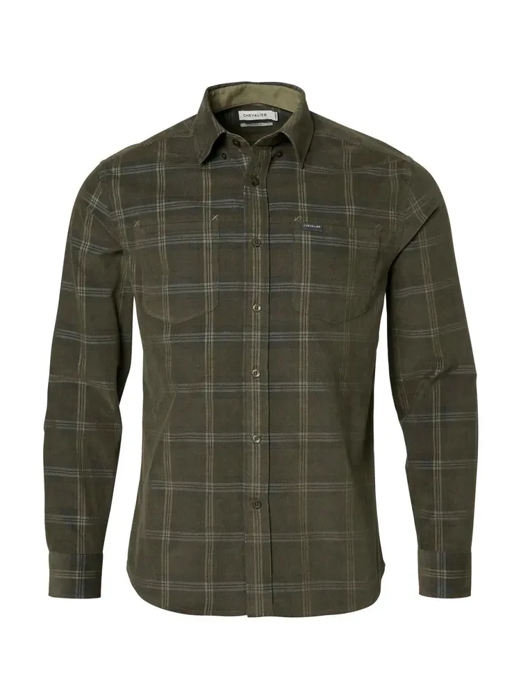 Chevalier Walton Light Cord Shirt Men Hunter Green Checked