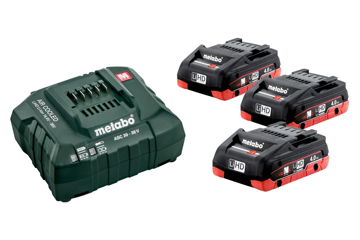 Metabo Akku & laturi 18 V 3×4,0 Ah LiHD + ASC 30–36 V