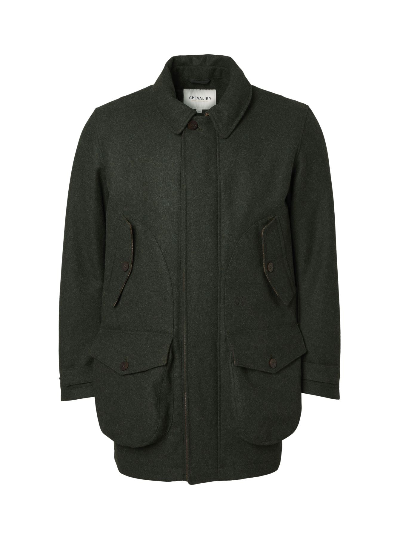 Chevalier Burley Chevalite Wool Coat Men Dark Green Melange XL -