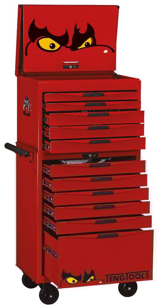 Teng Tools Verktygsvagn TCMME09A EVA med 12 lådor och 530 verktyg, röd