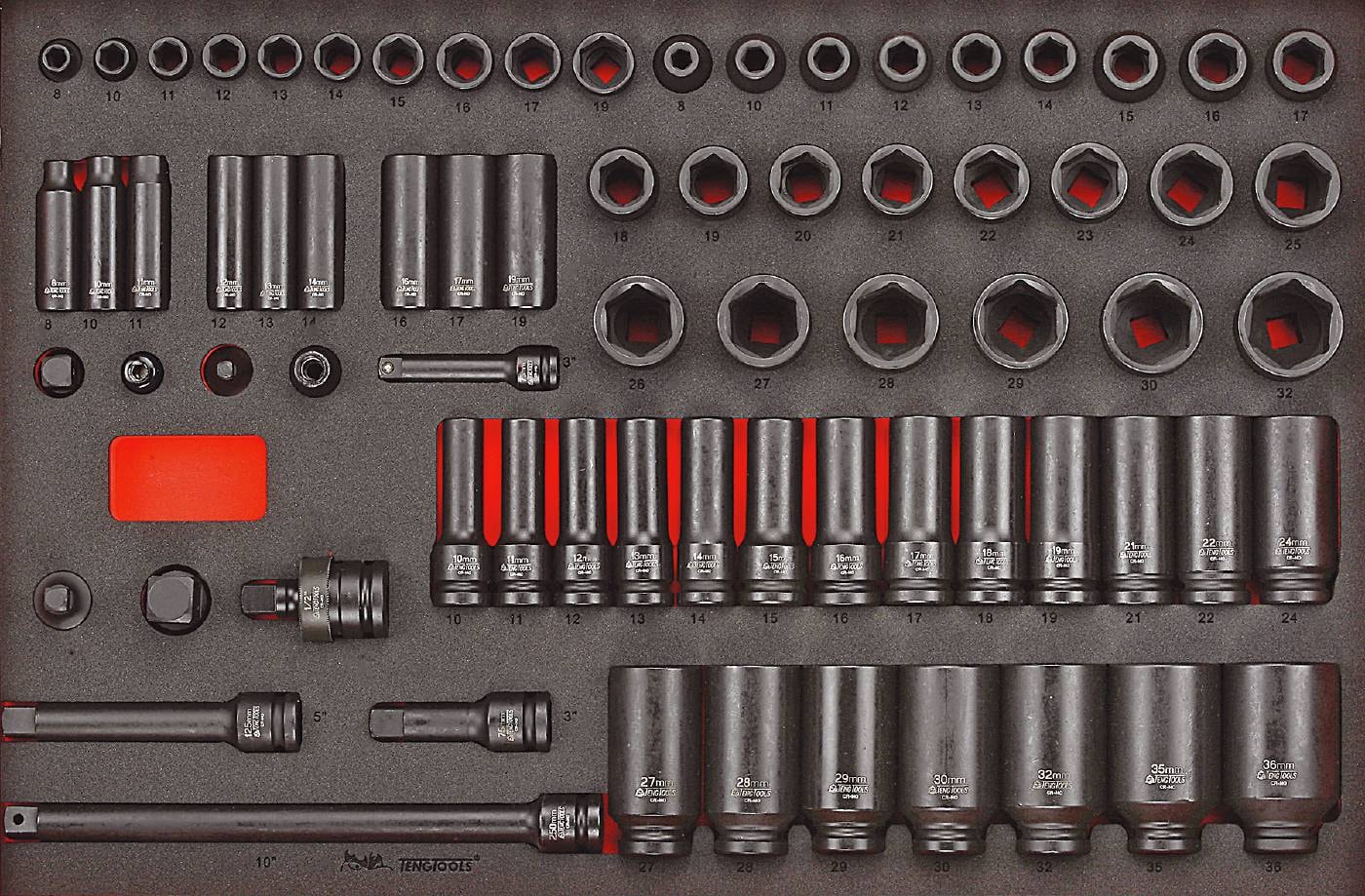 Teng Tools Krafthylssats TTEISK73 3/8 & 1/2 EVA 73 delar