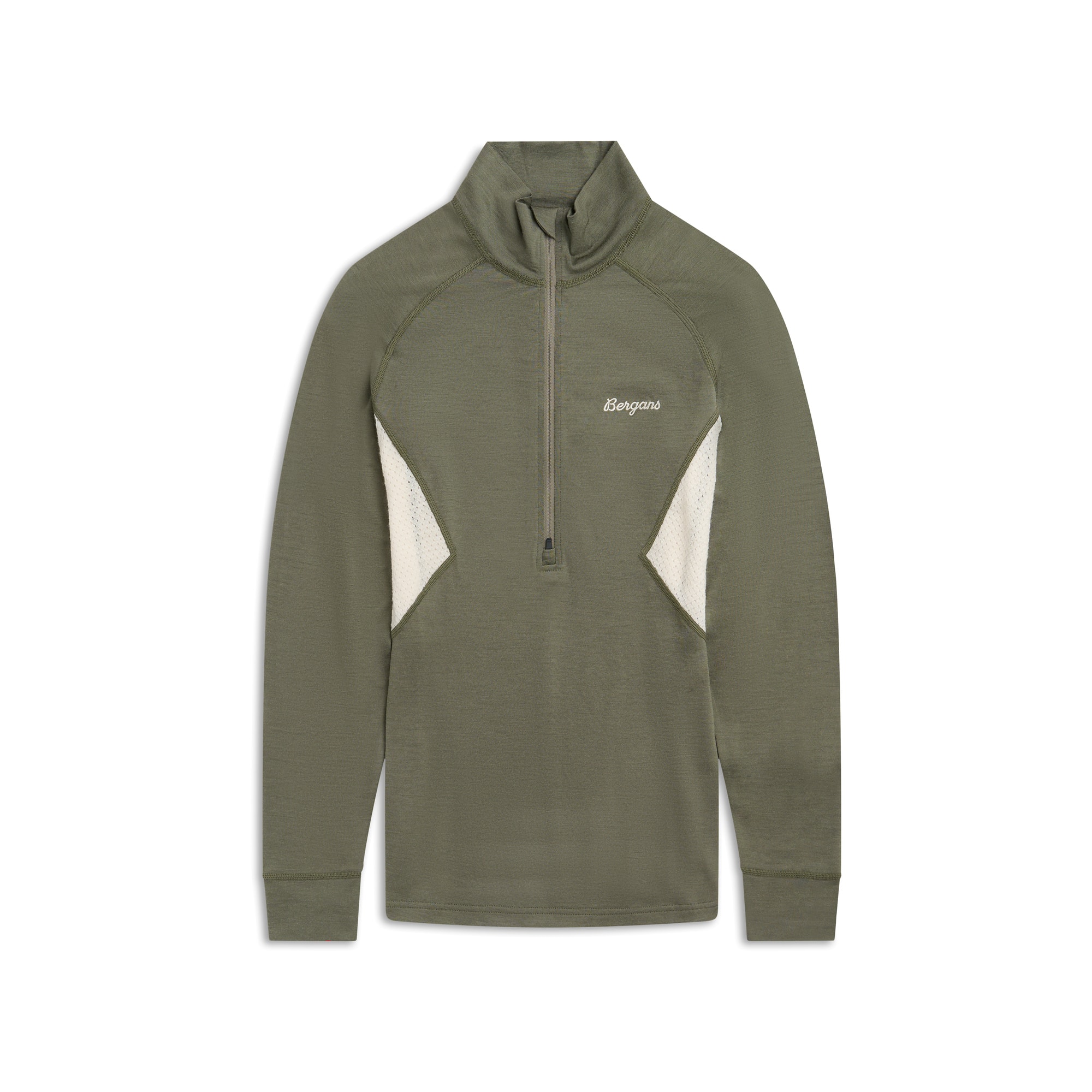 Bergans Inner:Pure Merino Half-Zip Ulltrøye Dame Green Mud/Creme