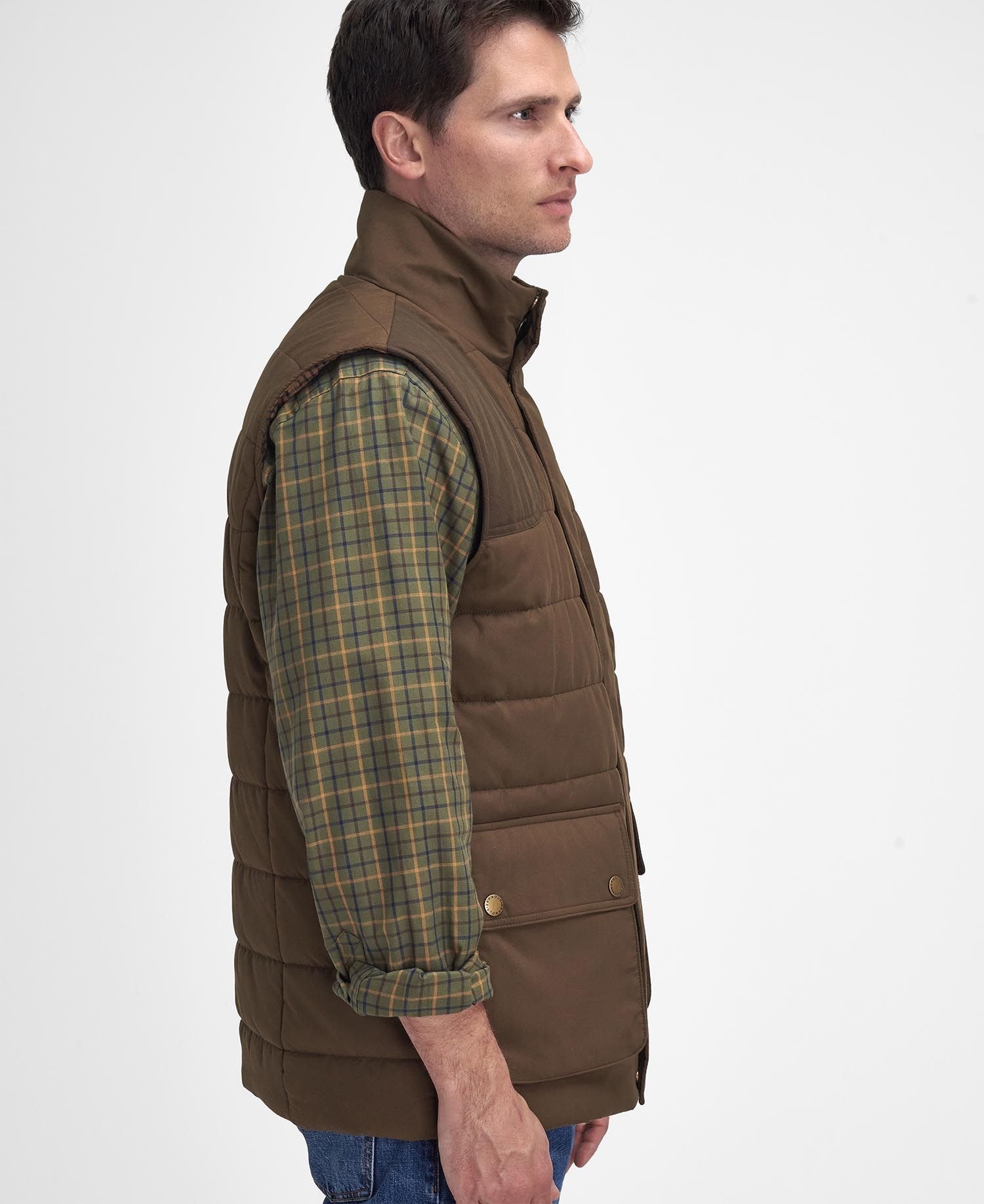 Barbour Bradford Tattersall Gilet Dark Sand Herren Westen Herren Hylte Hunting Outdoor