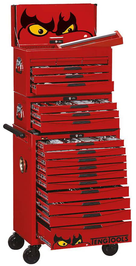 Teng Tools Verktygsvagn TCMM1001N med 20 lådor och 1001 verktyg, röd