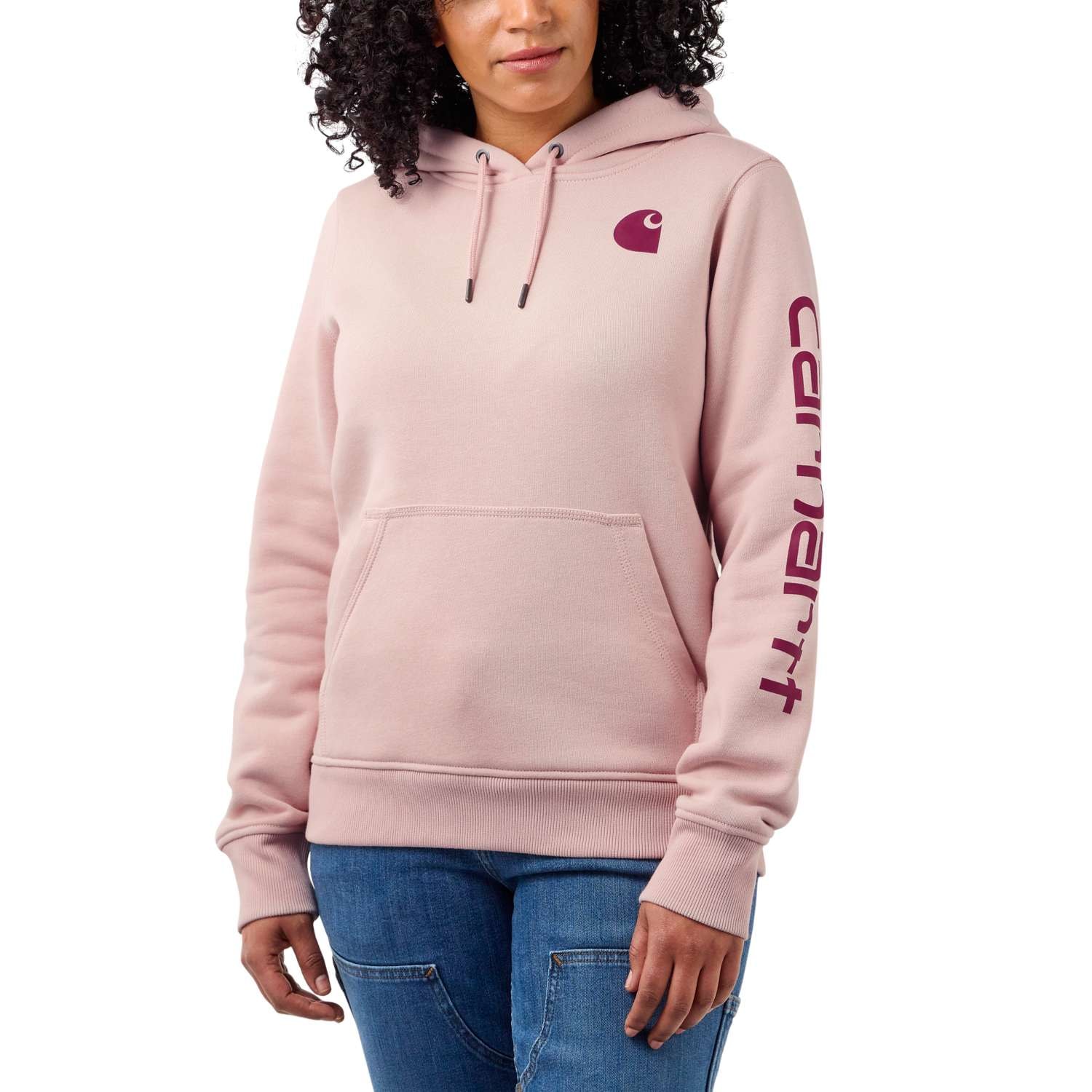 Carhartt logo ærme grafisk trøje, Dame, Ash rose, M