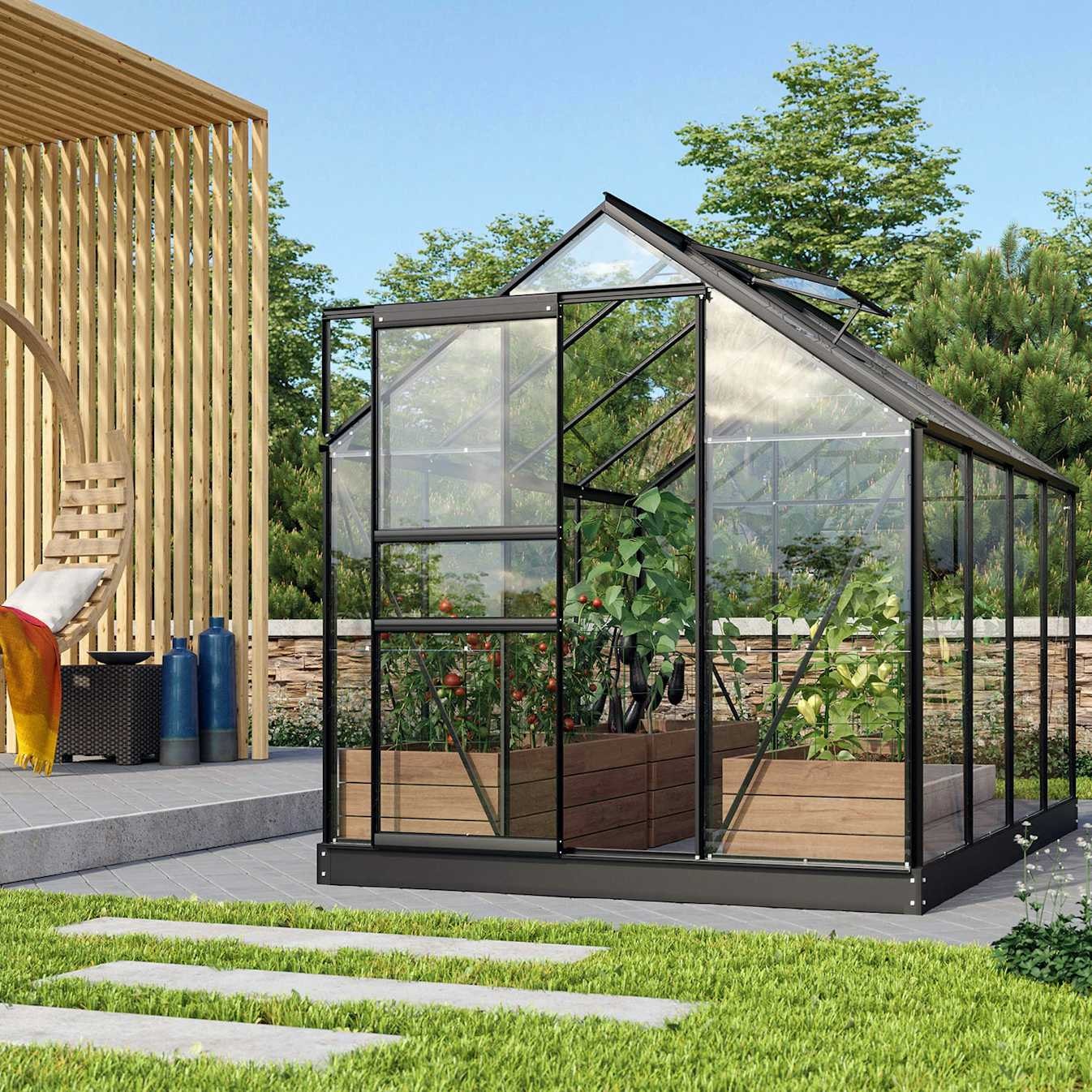 Vitavia Venus 5000 Växthus - 5 m2 Svart 3mm Delat Glas med sockel - Finns i flera färger
