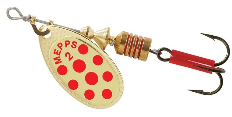 Mepps Spinnare Aglia med prickar 2 Guld Röd
