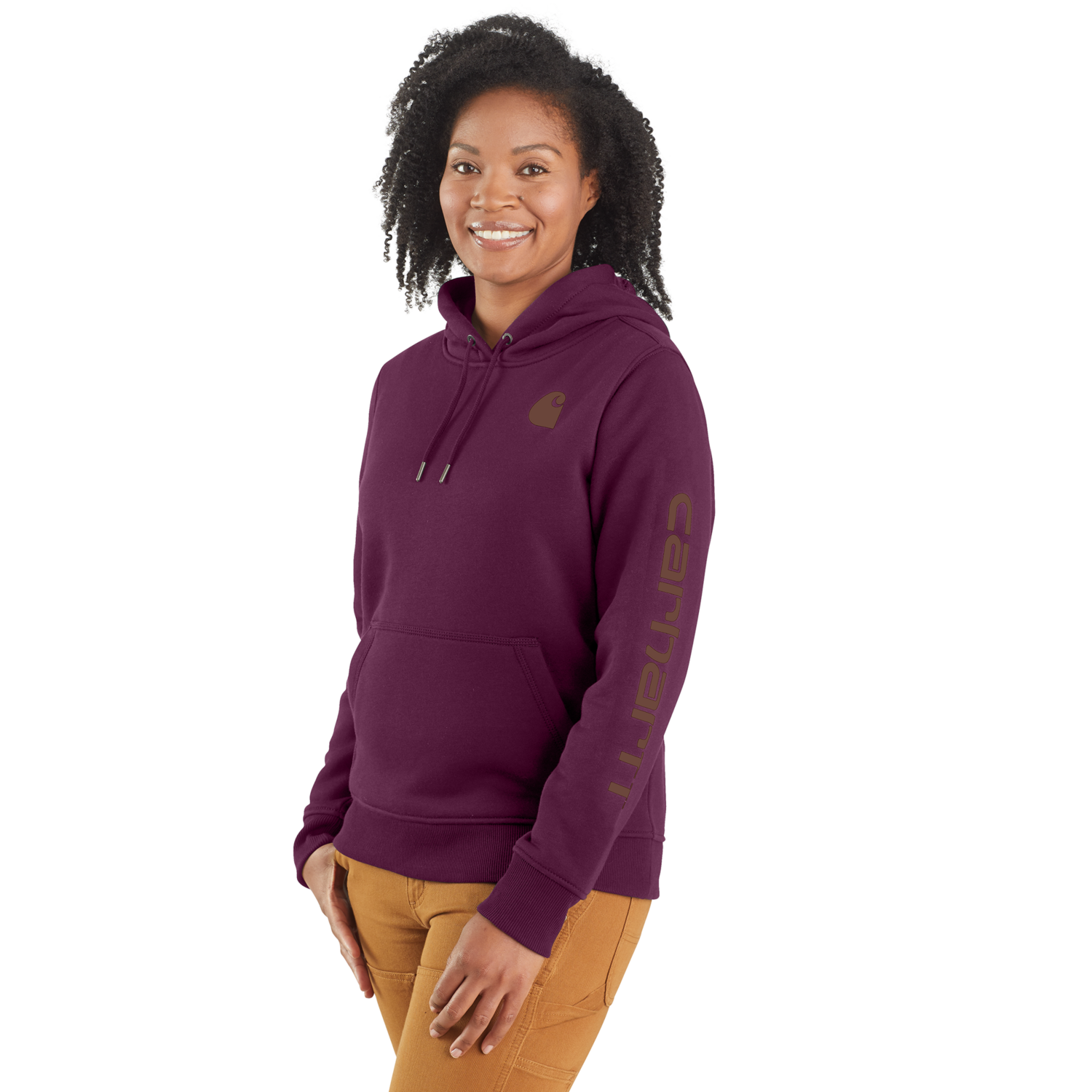 Carhartt Logo sleeve graphic Hoodie, Dam, Eggplant, L -