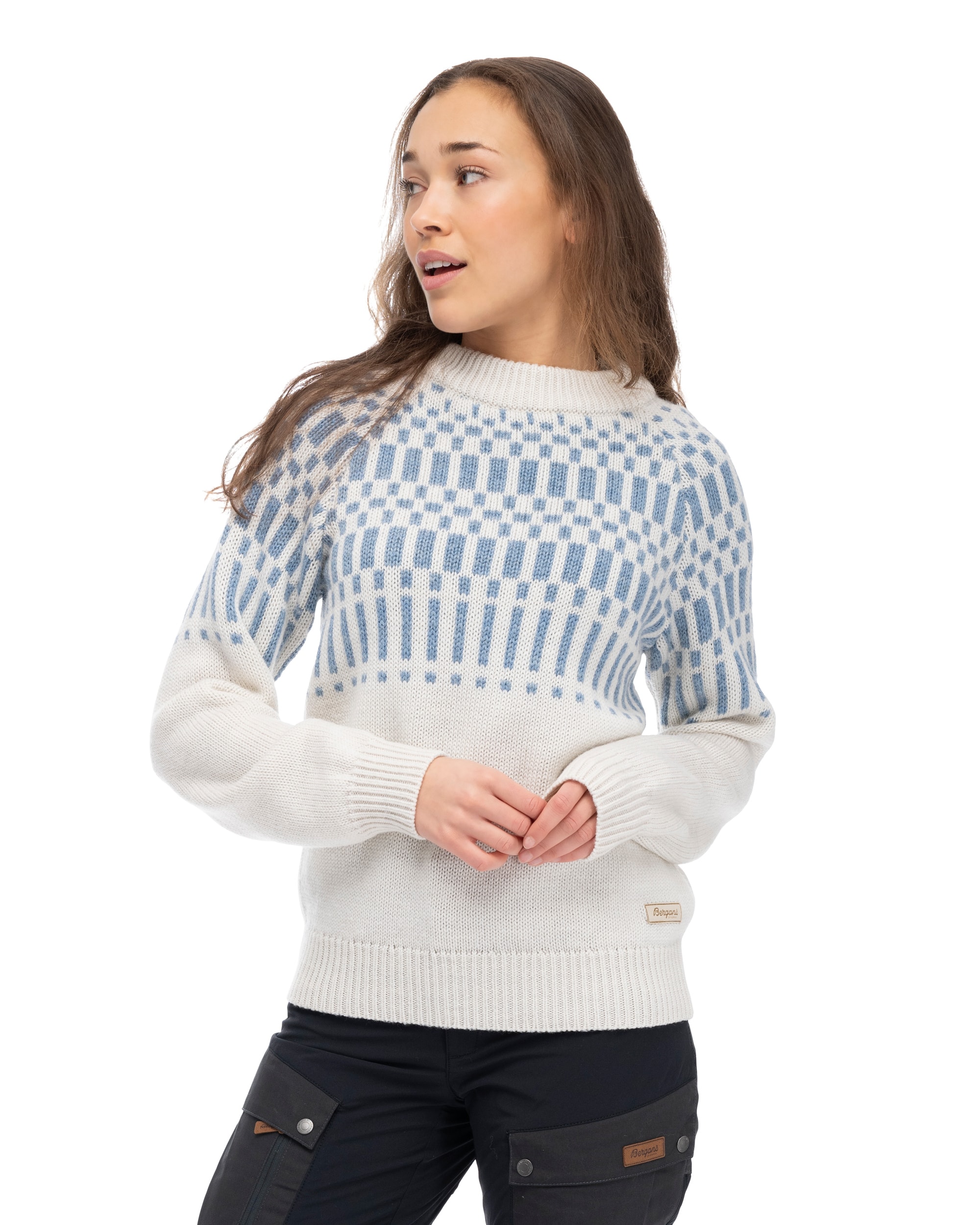 Bergans Nordmarka Merino Pullover Damen Vanilla White/Husky Blue