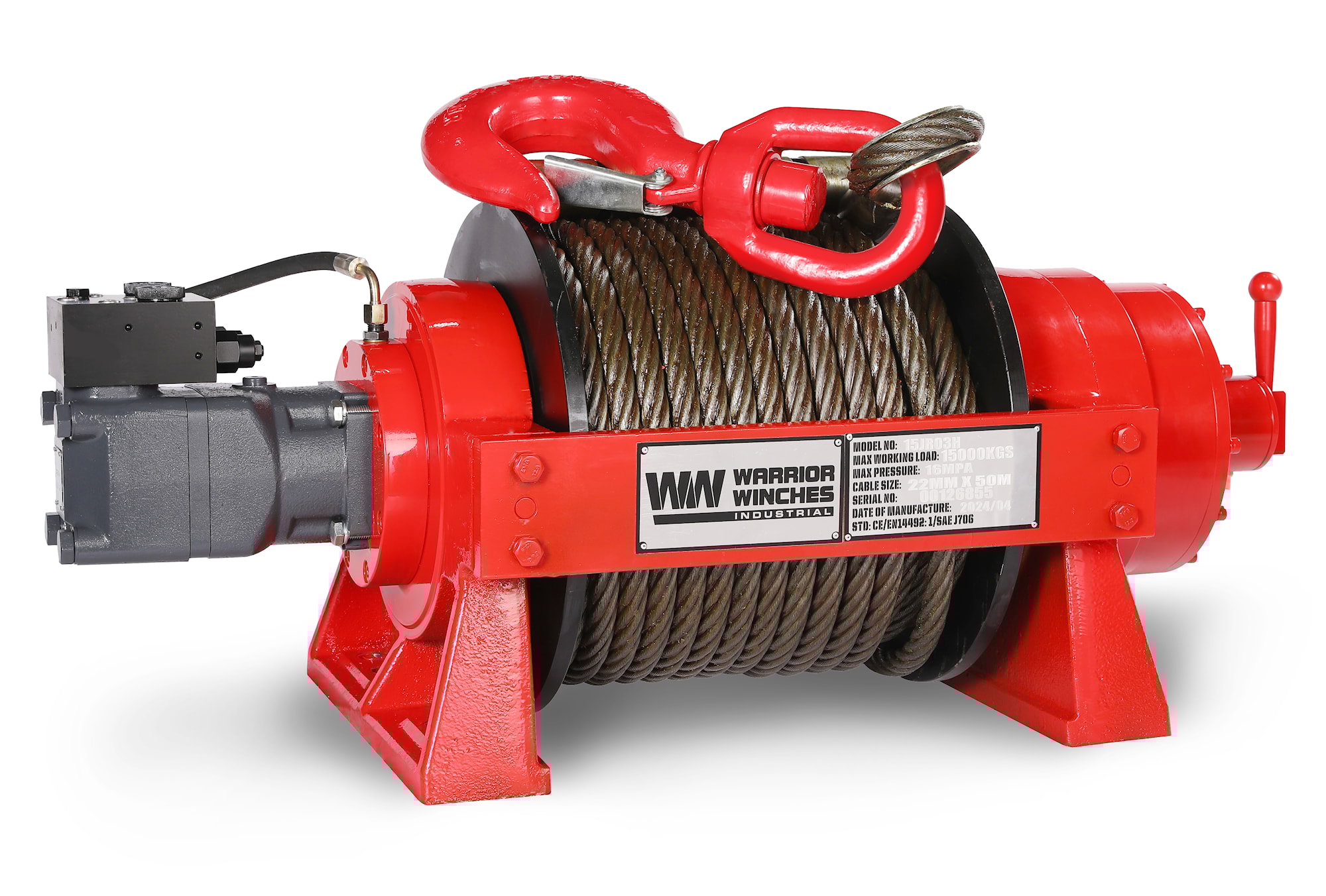 Warrior Winches 15 000 kg EN industriell hydraulisk vinsj, stålvaier