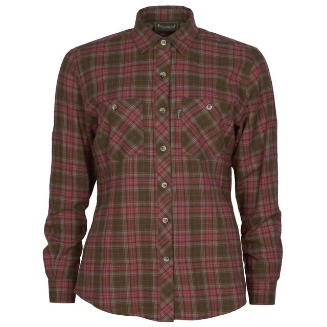 Pinewood Felicia Flanellskjorta Mossgreen/Rusty Pink Dam XL