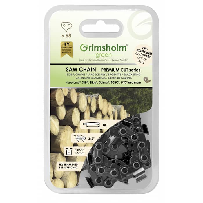 Grimsholm 18" 68dl 3/8" 1.5mm Premium Cut Motorsägenkette