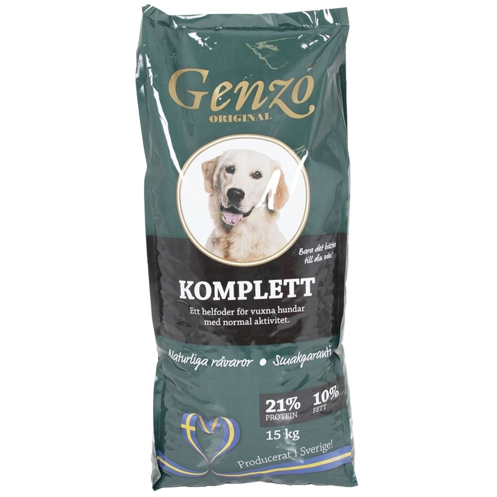 Genzo Komplett 15 kg Hundfoder Hel Pall 24 säckar -