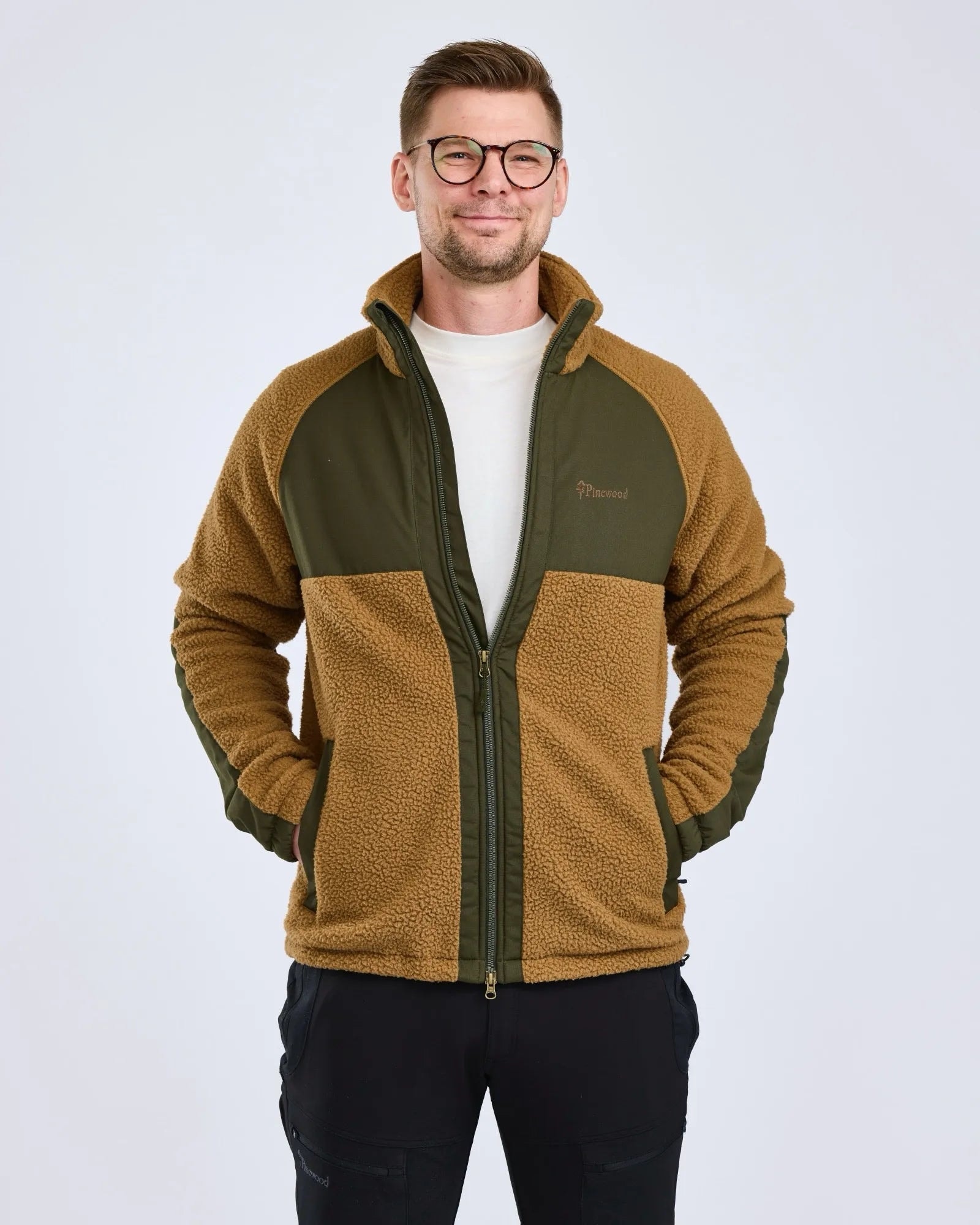 Pinewood Pile Fleecejacka Herr Dark Sand/Mossgreen